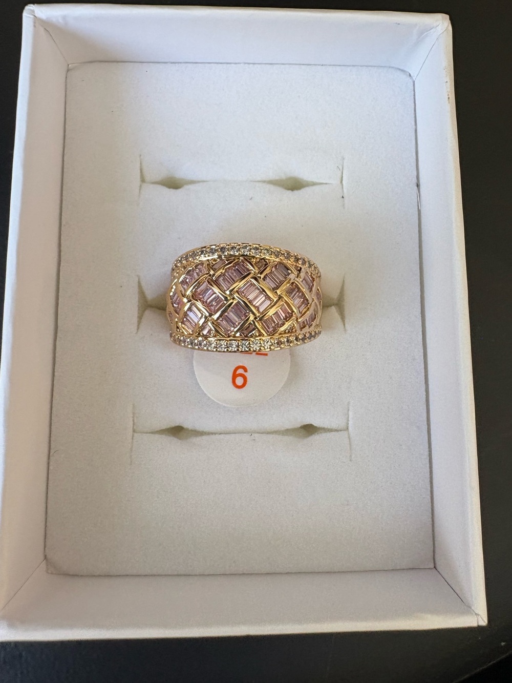 Gold-Tone Ring with Pink Baguette Stones - BP Ring Size 6